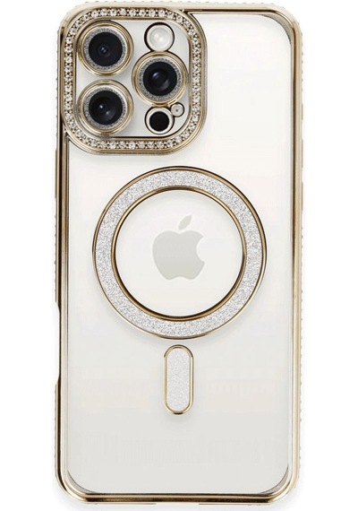 Apple İphone 16 Pro Kılıf Joke Simli Magneticsafe Kılıf - Gold Çok Renkli