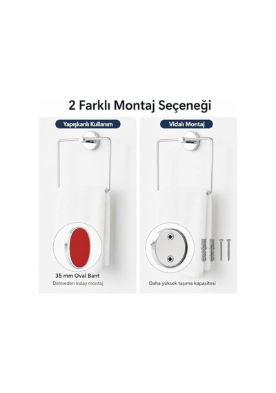 İris Krom Kaplama Kare Havluluk, Yapışkanlı Ve Vidalı Montajlı Banyo Havlu Askısı, 35 Mm Oval Bantlı Diğer