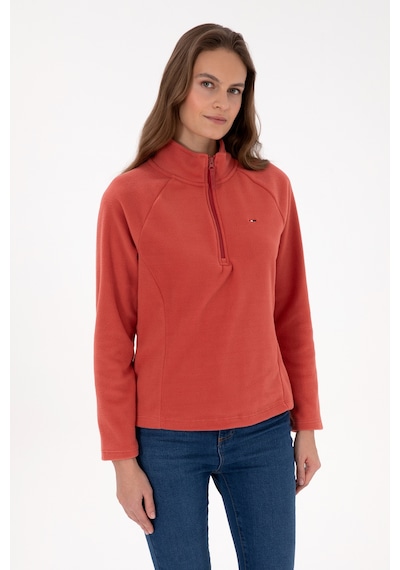 U.S. Polo Assn. Kadın Kiremit Fermuarlı Dik Yaka Polar Sweatshirt 50316714-VR026