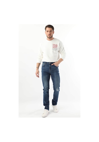 Erkek Dizi Yırtık Jean Pantolon Koyu Mavi 001