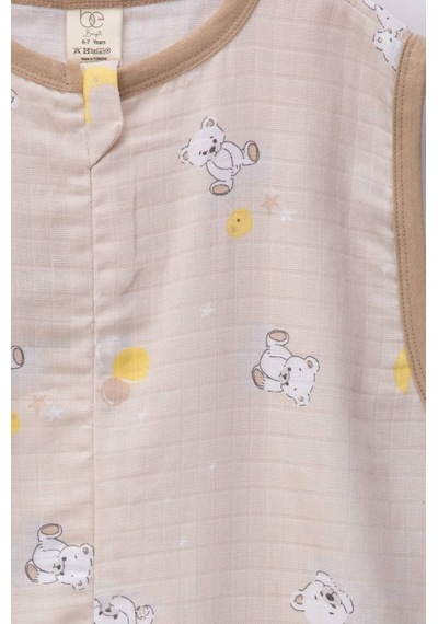 Babyhola Yazlık Müslin Çocuk Uyku Tulumu 1-8 Yaş Unisex Kısa Kollu %100 Pamuk 2703 Kahverengi