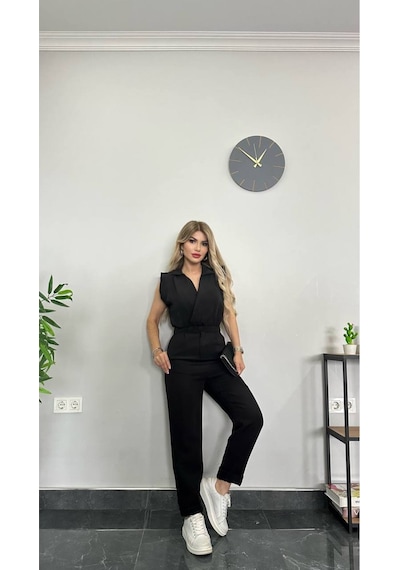Yeni Sezon Gömlek Yaka İthal Kumaş Tulum Siyah Siyah
