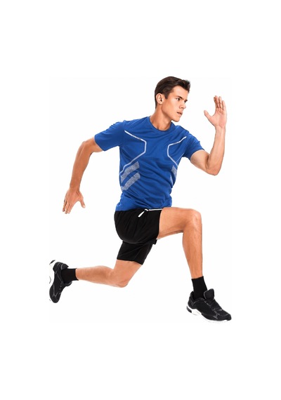 Genius Store Erkek Spor Tişört Antreman Gym Polyester Erkek Sporcu T-shirt Şeritli-tişört Mavi