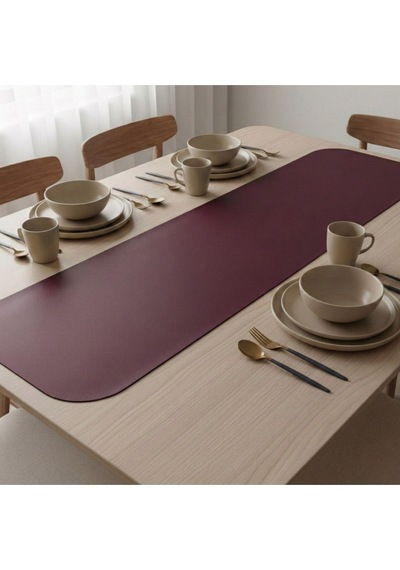 1 Adet Deri Runner Oval Kenarlı-40x140 Cm Bordo