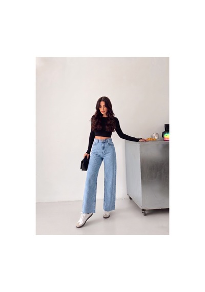 Kene Jeans Buz Kar Paça Kesik Ön Arka Taşlı Bol Paça Kot/denim Pantolon Buz Kar