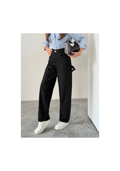Blue Marlın Yan Kemer Siyah Tokalı Kargo Cep Detaylı Baggy Jeans Siyah