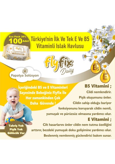Flyfix Daisy 12 Li 1200 Yaprak Islak Mendil Bebek Havlusu Papatya Kokulu