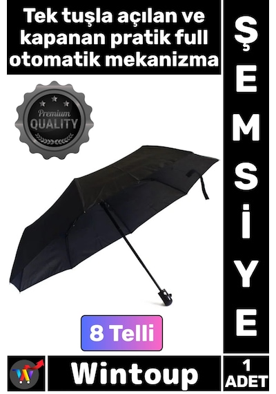 Şemsiye Siyah Rüzgar Dayanıklı Sağlam Şık Lüks Kaliteli A Sınıf Gövde Full Otomatik Şemsiye 8 Telli Çok Renkli