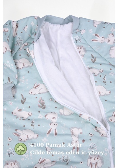 Babyhola 2.5 Tog Yorgan Gerektirmeyen Kalın Elyaf Dolgulu Çocuk Uyku Tulumu Pamuk Astarlı Unisex 6020 Mint Yeşil