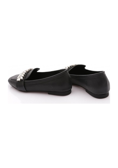 Dgn 50085-23y Kadin Kristal Taşli Tokali Loafer Siyah Cilt