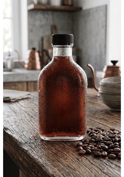 5 Adet Kapaklı Cold Brew Şişesi 200 Ml Yassı Cam, Soğuk Kahve, Detoks, Sos Ve Yağdanlık Şişesi Şeffaf