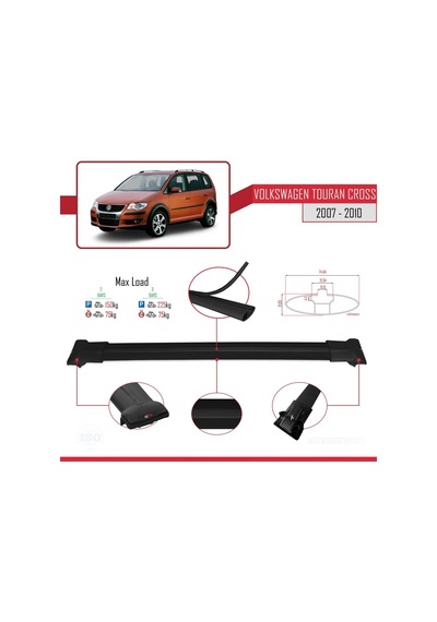 Volkswagen Touran Cross 2007-2010 Arası İle Uyumlu Fly Model Ara Atkı Tavan Barı Siyah