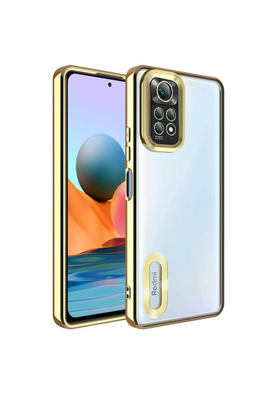Xiaomi Redmi Note 11 Global Kılıf Kamera Korumalı Logo Gösteren Zore Omega Kapak Gold