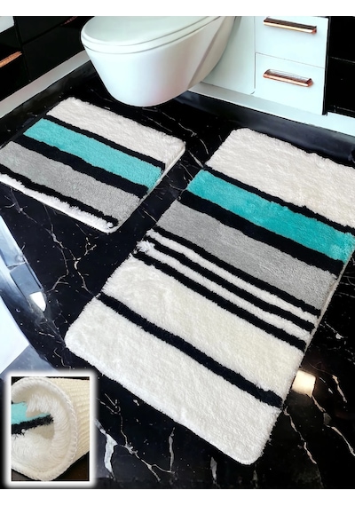 Mora Mint Yeşili 2li Banyo Paspası 60x100 50x60 Cm Mint Yeşili