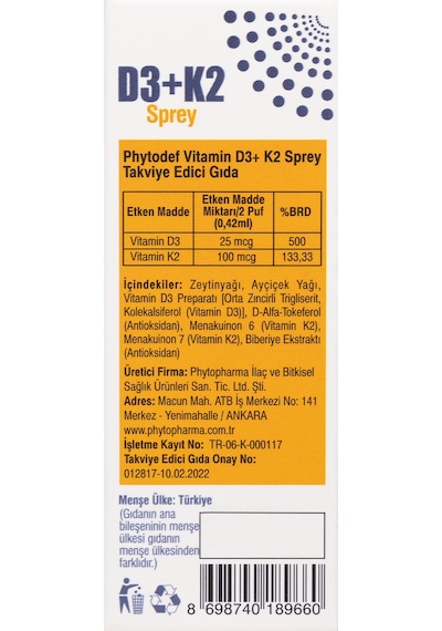 D3 K2 Sprey 25 ML + Vitamin B12 Sprey Çilek Aromalı 25 ML
