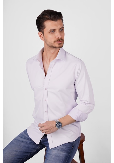 Lila Saten Slimfit Erkek Gömlek Lila