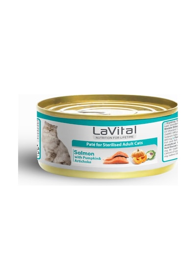 Lavital Gold Somonlu, Balkabağı Ve Enginarlı Sterilised Yetişkin Kedi Konservesi 85 Gr