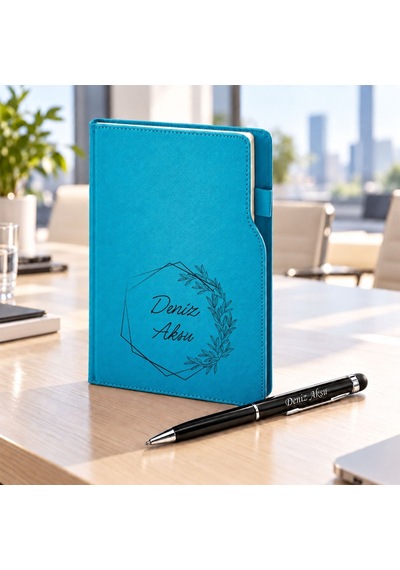 Bk Gift Kişiye Özel 374 Termo Deri Tarihli Ajanda & Siyah Touch Pen Tükenmez Kalem-9 Turkuaz Akdnz-bitmeyencom38545 26974 Bk Gift