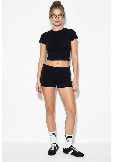 Shade Kadın Kısa Kollu Bisiklet Yaka Crop T-shirt 60286904 - Siyah