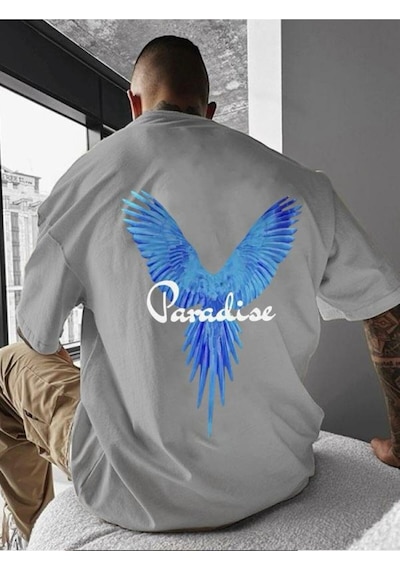 Paradıse Baskılı Oversize Tişört Gri