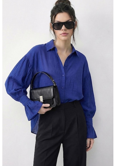 Shade Kadın Fırfır Manşet Detaylı Oversize Gömlek 533 60286029 - Çivit Mavisi