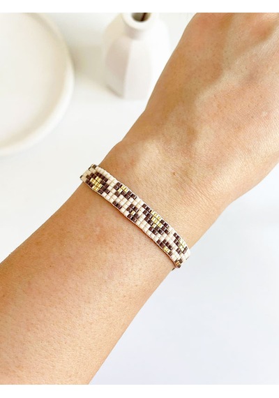 Nevoaccessory Krem Leopar Desenli Miyuki Bileklik Krem