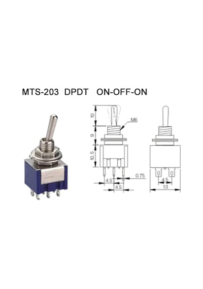 Alkatronik Mts-203 Mini Toggle Çift Anahtar 3a 250v On/off/on 6 Pin 3 Pozisyon
