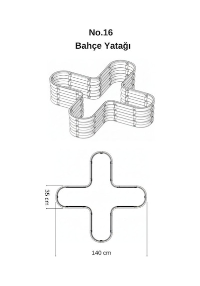 Modüler Yükseltilmiş Bahçe Sebze Yatağı No:16 140x140 Gri