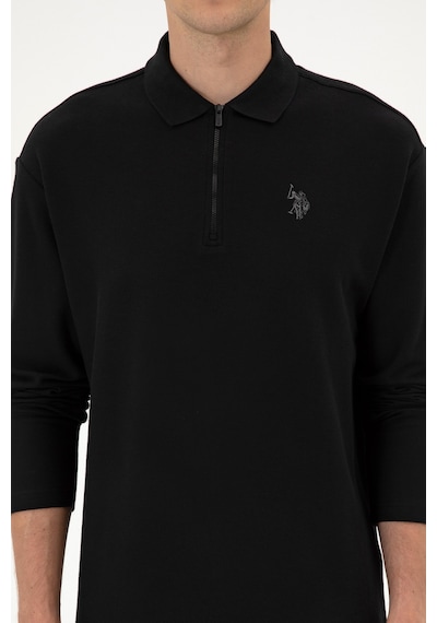 U.S. Polo Assn. Erkek Comfort Fit Yarım Fermuarlı Siyah Sweatshirt 50313754-VR046