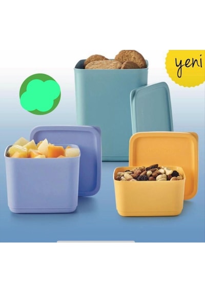 Tupperware Kübik Kare Saklama Kabı Çok Renkli 3'lü Çok Renkli