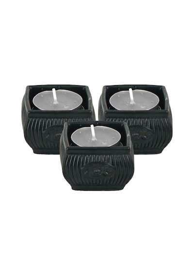 Mumluk Şamdan 3 Adet Tealight Uyumlu Üçlü Mini Çizgili Çiçekli Model - Siyah