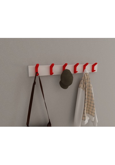Hepsi3boyutlu Modern Duvar & Kapı Kanca Askılık - 6 Adet Kırmızı Kanca Askılık - Model No : 2 Kırmızı
