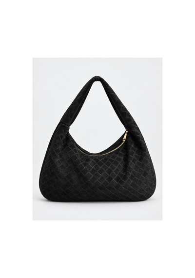 Nura Collection Siyah Kadın Hakiki Süet Örgü Dokulu Shopper Omuz Çantası Siyah - 936381748 Siyah