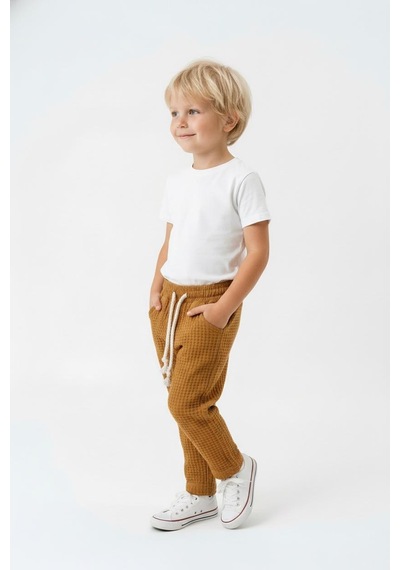 MiaBaby Likralı Gofre Bebek Pantolon Hardal
