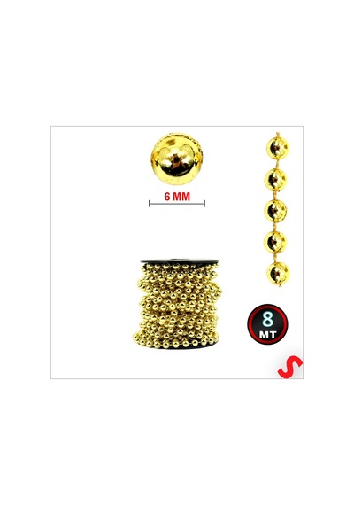 Zincir Boncuk Makara, 6mm X 8mt - Altın 1+
