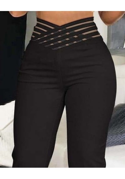 Tua Moda Kadın Yüksek Bel Çapraz Şerit Detaylı Ithal Krep Pantolon Siyah