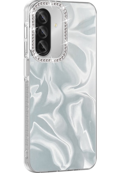Samsung Uyumlu Galaxy A57 Kılıf Airbagli Parlak Taş Detay Tasarımlı Esila Kılıf Beyaz
