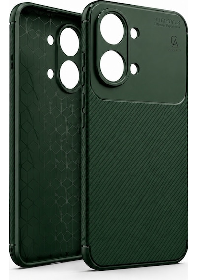 Xiaomi Poco X8 Pro Max Uyumlu Kılıf Karbon Tasarım Kamera Korumalı Silikon Telefon Kılıfı Kapak Yeşil