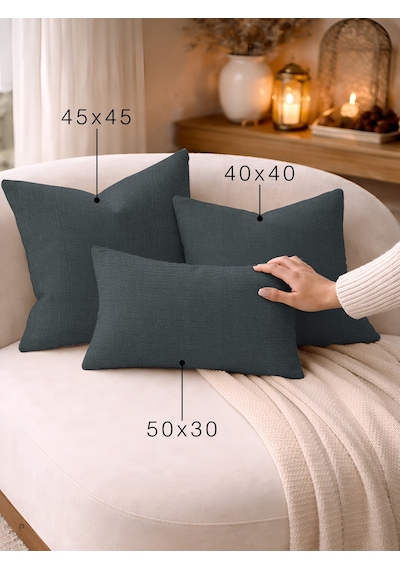 Br Perle Koyu Gri Keten Dokulu Dekoratif Kırlent Kılıfı Modern Salon Koltuk Yastığı