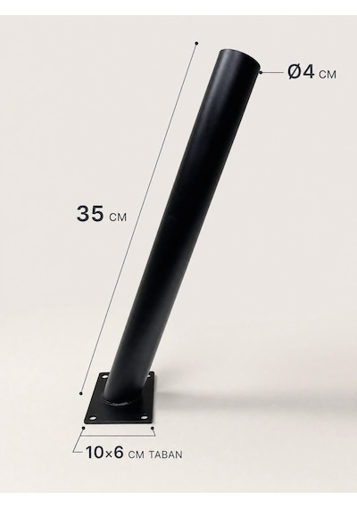 35 Cm Siyah Metal Dış Mekan Sokak Armatürü Montaj Konsolu 4 Cm Boru 10x6 Cm Tabanlı