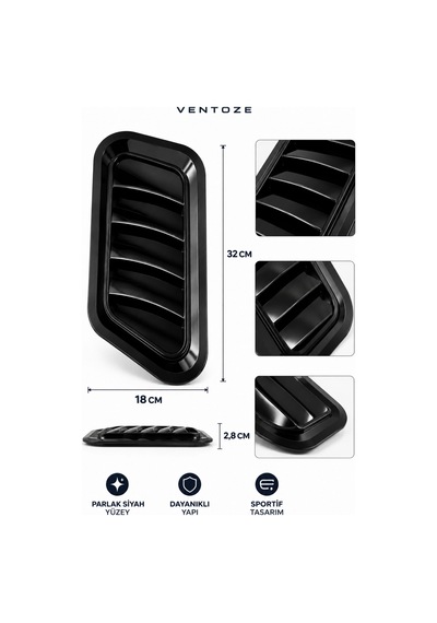 2'li Dekoratif Kaput Hava Kanalı Görünümlü Aksesuar Piano Black Sportif Tasarım Oto Aksesuar