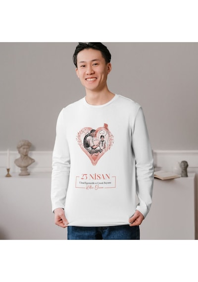 Alpşan Ticaret 23 Nisan Tişört 23 Nisan T-shirt Beyaz Çocuk Yetişkin Tişört Unisex T-shirt Çocuk Bayramı 16 Beyaz