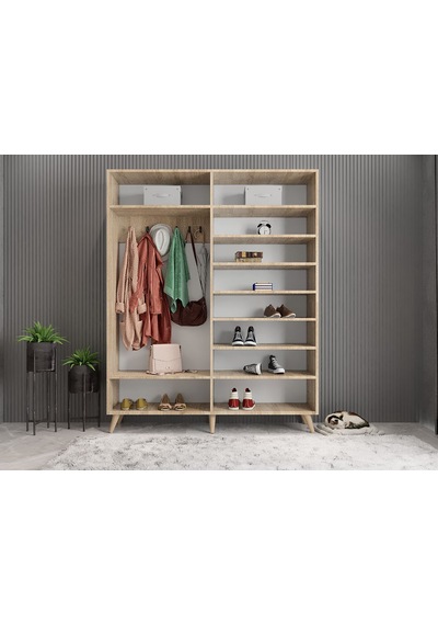 Koza Membran 4 Kapaklı Portmanto Montaj Dahil Meşe Beyaz 160 Cm