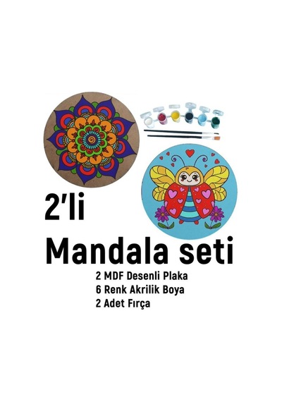 2'li Mandala Boyama Seti- Aile Etkinliği-2 Ham Mdf Plaka, 6 Renk