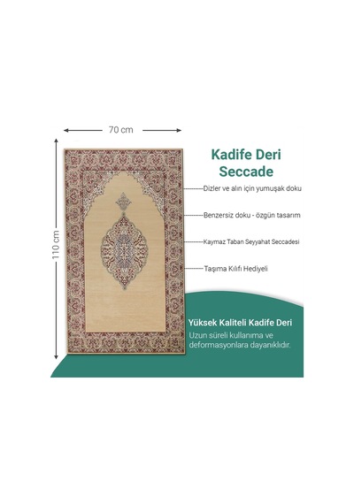 Ravabi Rug Araç İçi Ve İşyeri İçin Deri Tabanlı Namazlık, Çantalı Hediyelik Seyahat Seccadesi 70x110cm 21231017