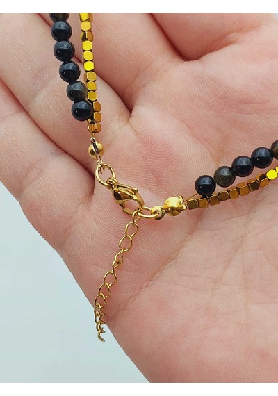 Yasamtohumu Lucid Dream Serisi Golden & Siyah Obsidyen Taşı 4mm Kolye 24290 Çok REnkli Çok Renkli