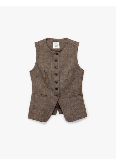 Koton Slim Fit Bisiklet Yaka Düğmeli Ekose Yelek Kahverengi Ekose 7wak20142ew