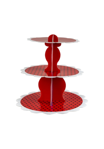 Cup Cake Standı - Doğum Günü - Üç Katlı - 30x27x22Cm - Kırmızı