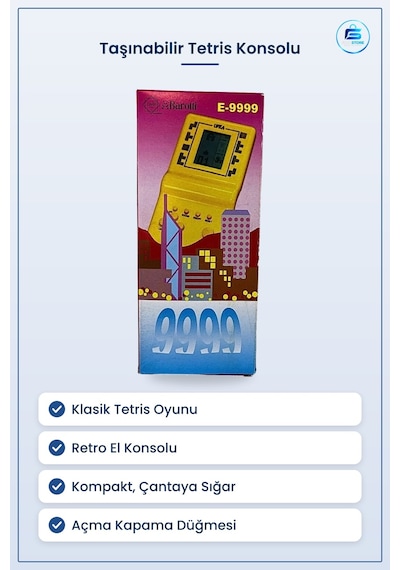 Tetris Oyunu Taşınabilir El Konsolu Retro Klasik Elektronik Oyun