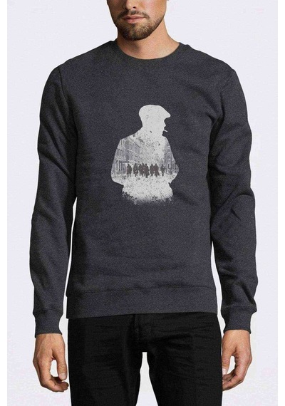 Peaky Blinders Tommy Shelby Gölge Baskılı Füme Erkek Sweatshirt